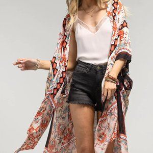 Peach Cream Floral Amelia Kimono